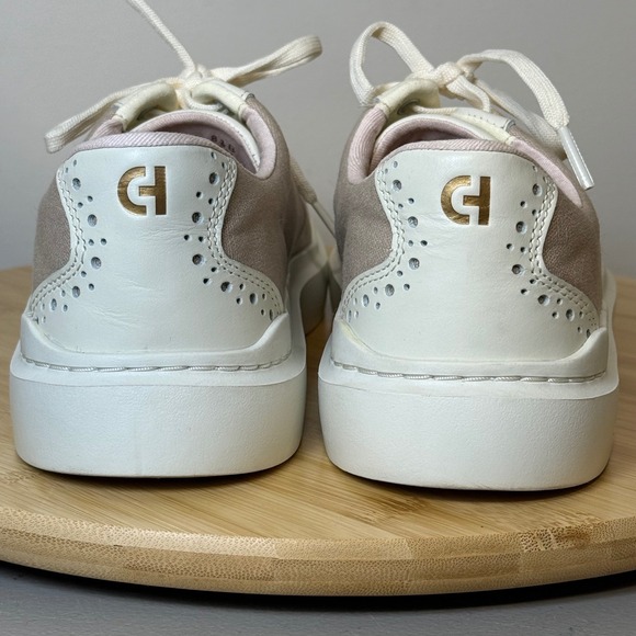 Cole Haan Women's 8.5B GrandPrø Rally Canvas T-Toe Sneaker White‎ & Tan Lace Up - Picture 4 of 8